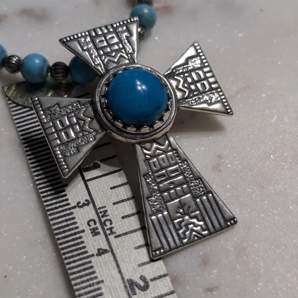 Carolyn Pollack & Roderick Tenorio Cross Enhancer Pendant w/ Turquoise Necklace - Picture 13 of 13